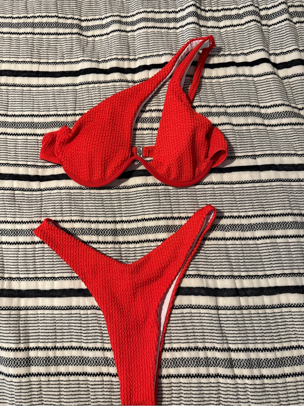 Red Textured Two-Piece Bikini Set - Women's Swim